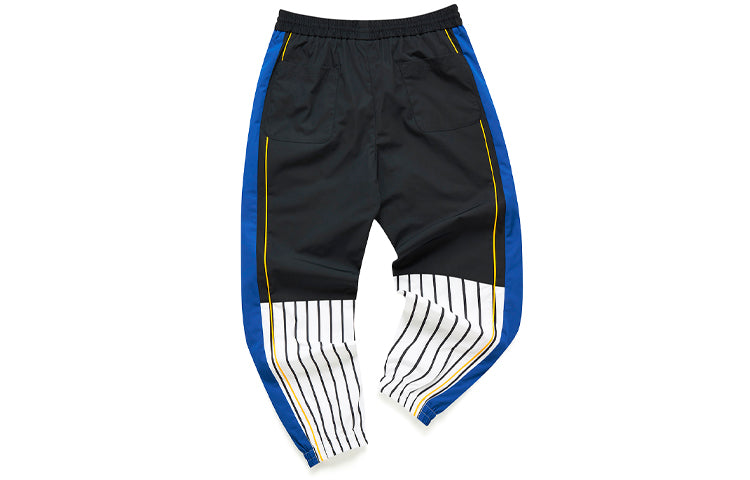 FILA FUSION Contrasting Colors Stripe Loose Woven Long Pants Black T11M112803F-BK