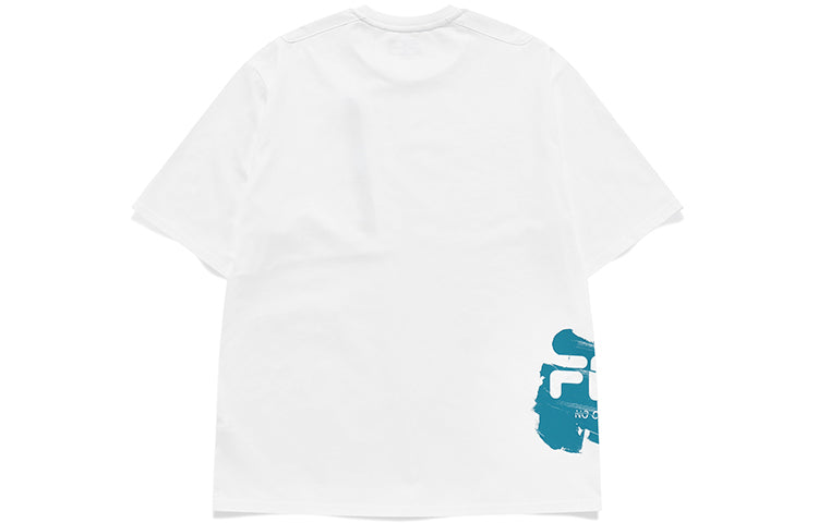 Men's FILA FUSION Logo Printing Splicing Sports Loose Short Sleeve White T11M133101F-WT