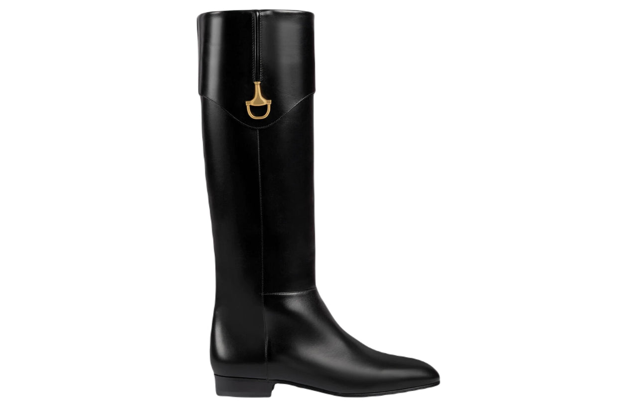 (WMNS) Gucci Flat Half Horsebit Boots 'Black' 716683-AFE00-1000