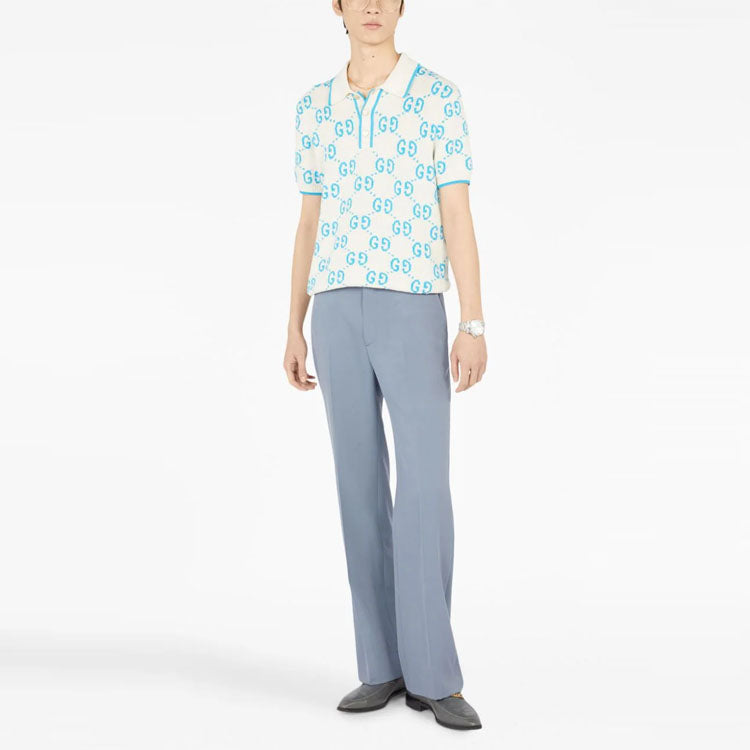 Gucci GG Knit Cotton Piquet Polo 'Ivory Blue' 741962-XKC6B-9028