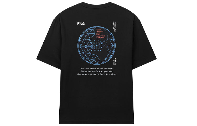 FILA Short Sleeve Small Universe Slogan Printing Short Sleeve Couple Style Black F71U028101F-BK