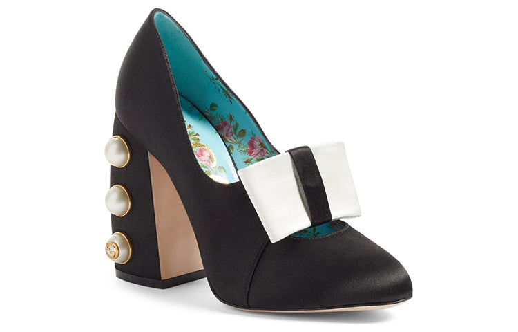 (WMNS) Gucci Silk Satin Pearl Studded Luna Bow Pumps 36 'Black Gold' 465985-F1430-1068