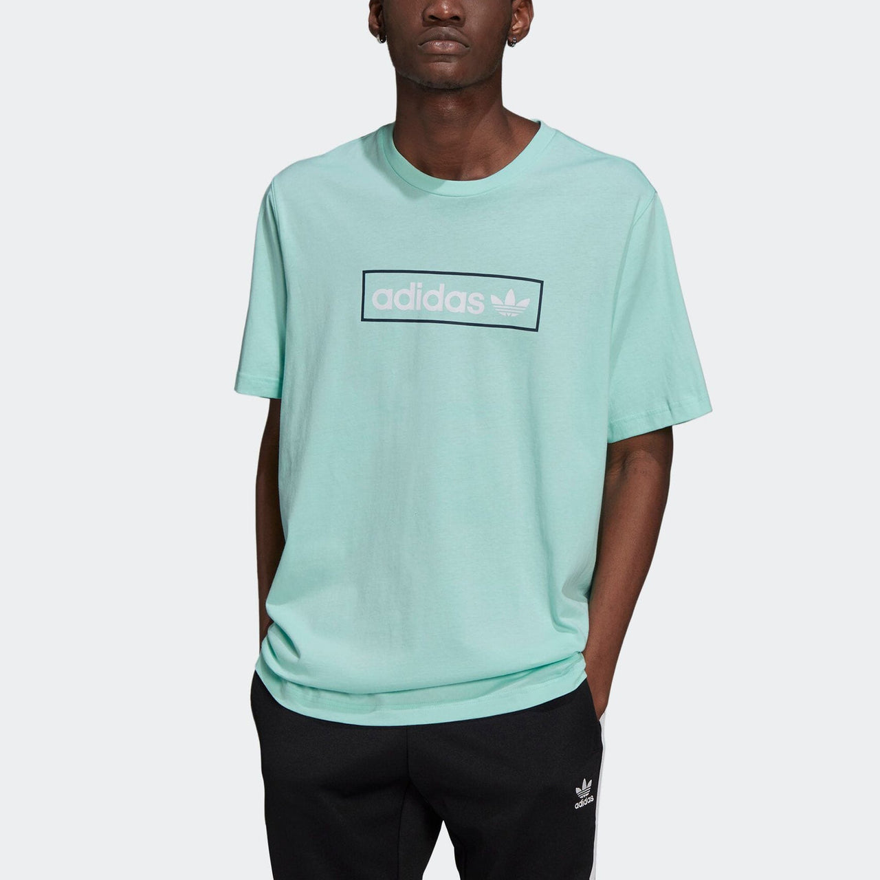 adidas originals MENS Linear Logo Printed Sports Short Sleeve Green HB1818