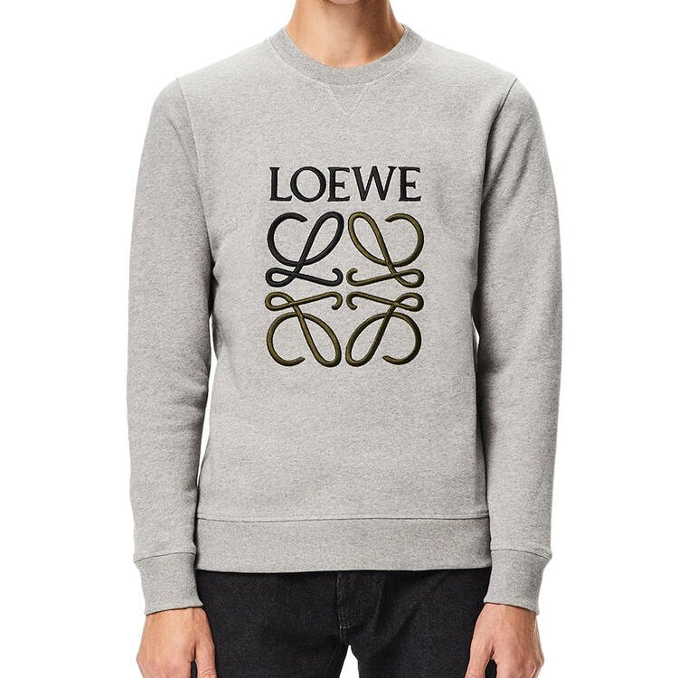 Men's LOEWE Anagram Logo Embroidered Cotton Pullover Gray H526341XA1-1440