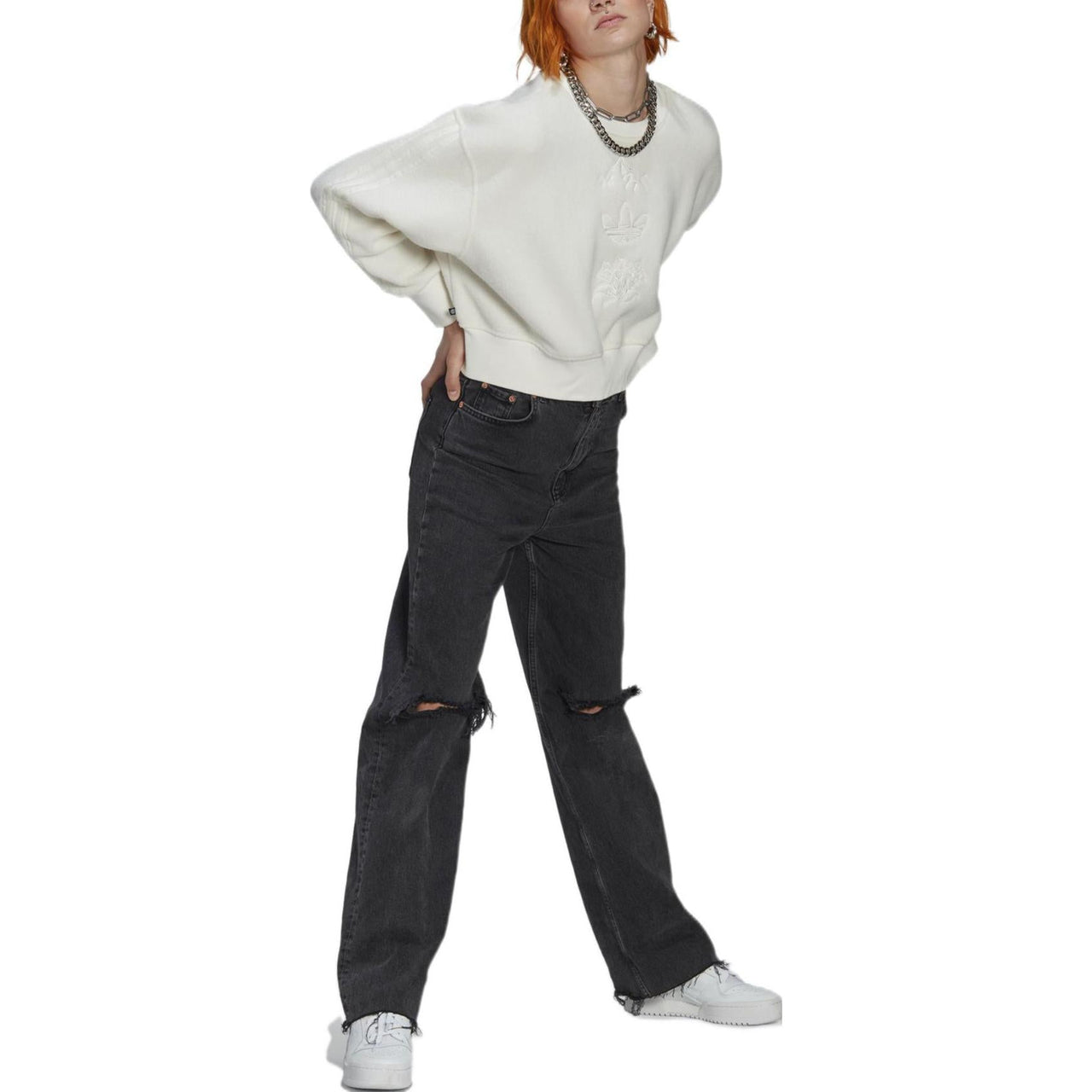 (WMNS) adidas Originals Graphic Polar Fleece Sweatshirts 'White' HM1608