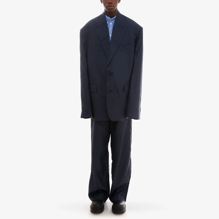 Balenciaga Allover Logo Pinstripe Long Sleeve Shirt 'Blue' 662983TGLB95531