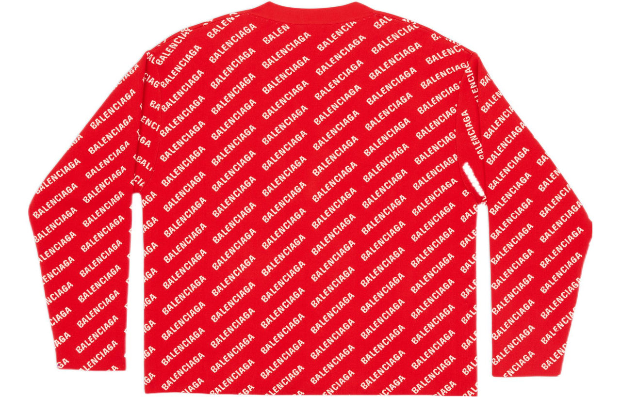 Balenciaga Mini Allover Logo Cardigan 'Red White' 699822T32336090