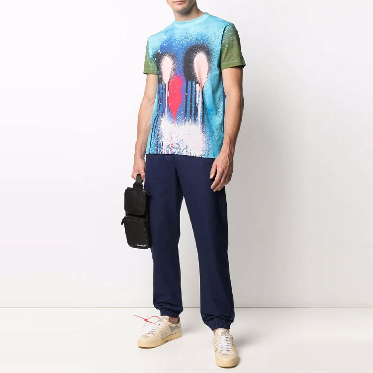 Men's Off-White Logo Solid Color Casual Long Pants/Trousers Loose Fit Blue OMCA164F21FAB0014545