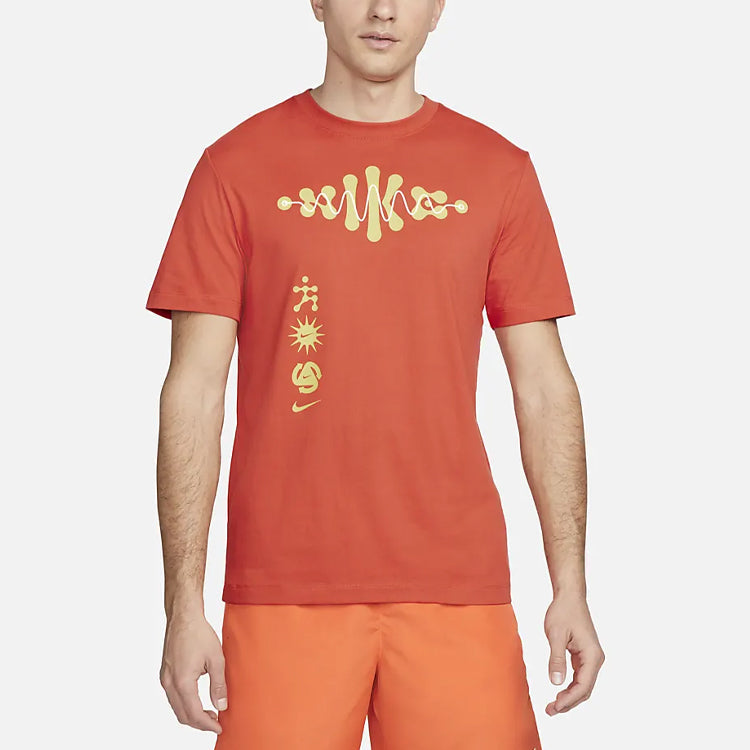 Nike SS22 Dri-FIT Pattern Printing Quick Dry Breathable Knit Round Neck Short Sleeve Orange DM5436-861