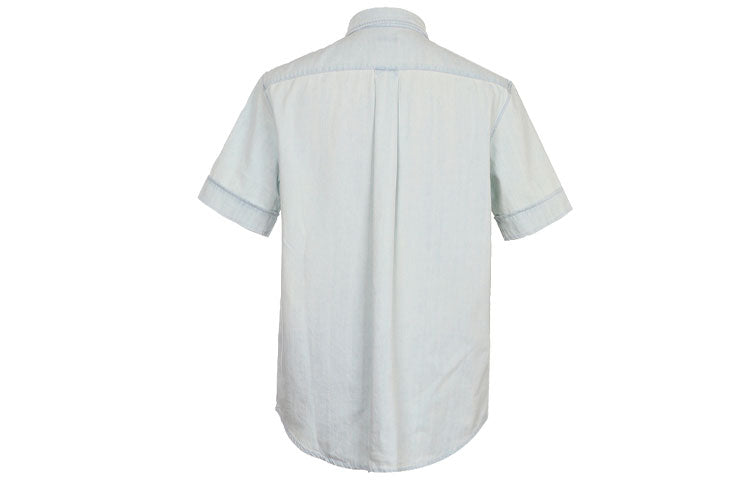 Men's KENZO Embroidered Pattern Short Sleeve Denim Casual Shirt Light Blue F955CH6142FK-63