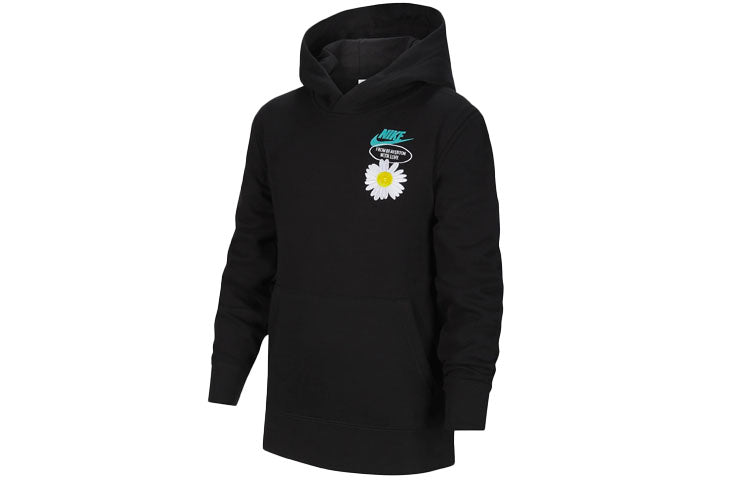 (GS) Nike Solid Color Hooded Flowers Logo Casual Boys Girls Black DM8092-010