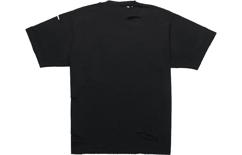Men's Balenciaga SS21 Alphabet Printing Pattern Hole Round Neck Short Sleeve Black 651795TKVB81070
