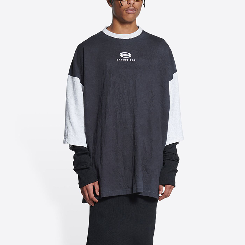 Balenciaga 3/4 Sleeve Logo T-Shirt 'Washed Black Heather Grey' 699190TMVC81208