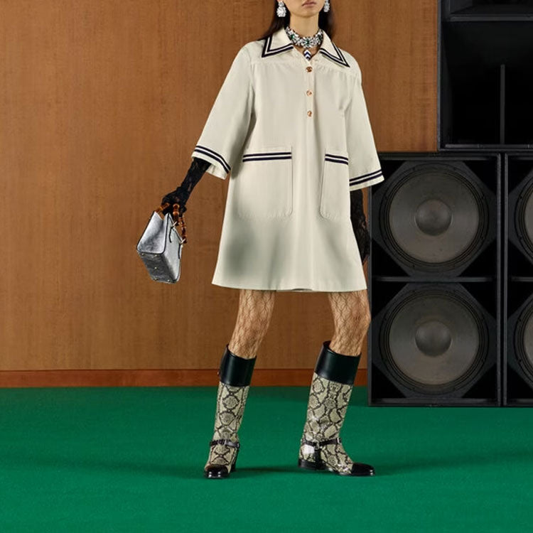 (WMNS) Gucci Stripe-trim Cotton Shirt Dress 'White' 691890-XDBX3-9133