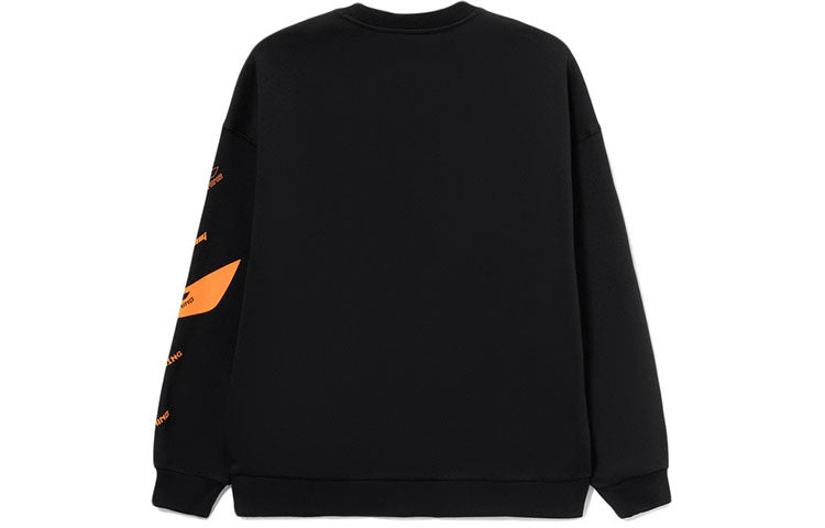 Li-Ning Training Series Contrasting Colors Logo Printing Fleece Lined Stay Warm Loose Pullover Black AWDRD38-9