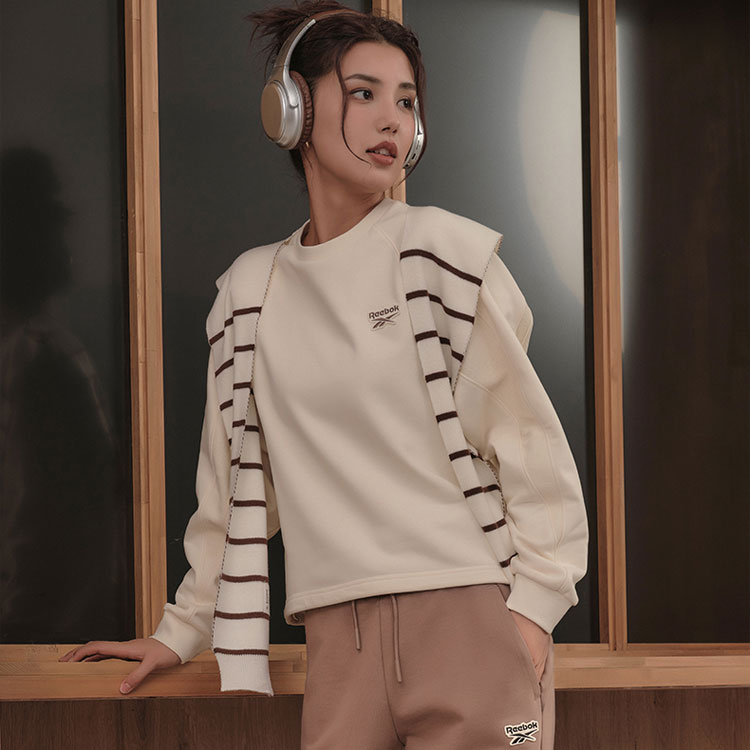 (WMNS) Reebok Round Neck Knitted Loose Casual Pullover Sweatshirt 'White' 23FRC304WGW2