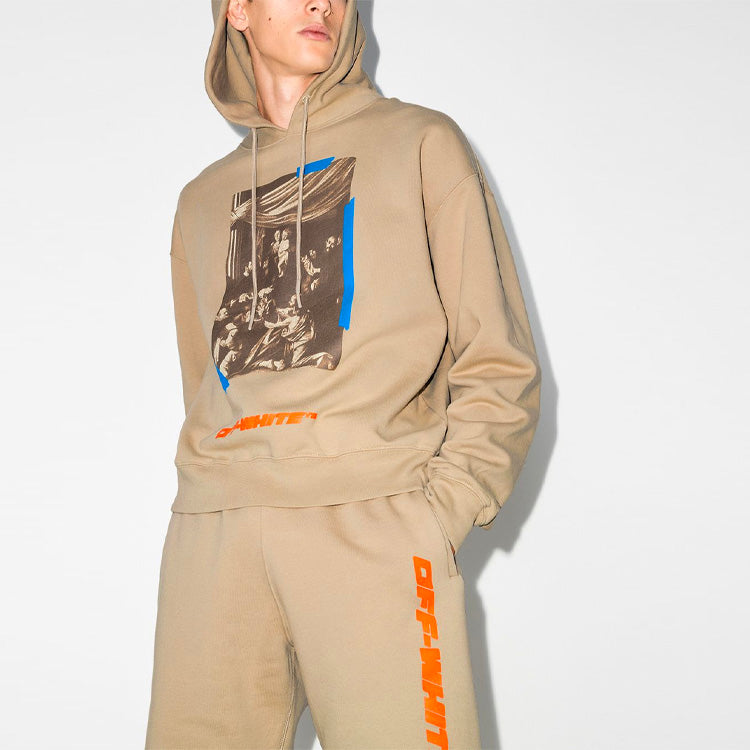 Men's Off-White Alphabet Printing Loose Khaki OMBB037G20FLE0121740