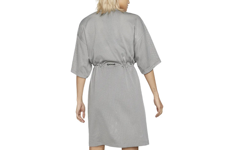(WMNS) Nike Minimalistic Round Neck Mesh Tied Waist Dark Grey Dress CJ0177-002