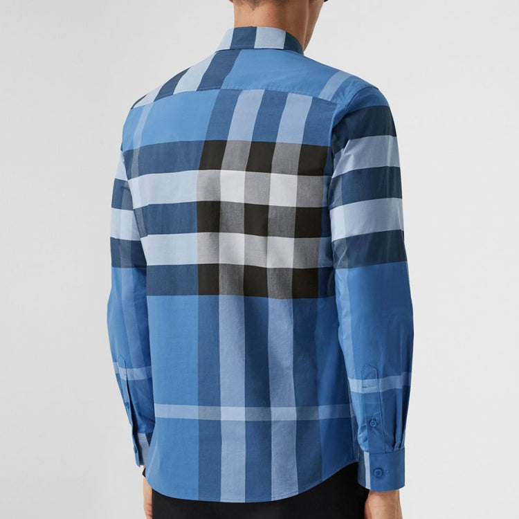 Burberry SS21 SOMERTON Maxse Long Sleeve Shirt Male Blue 80386561
