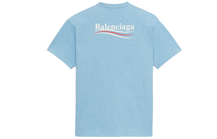 Men's Balenciaga Political Campaign Printing Version Round Neck Short Sleeve Blue 570803TBV425840