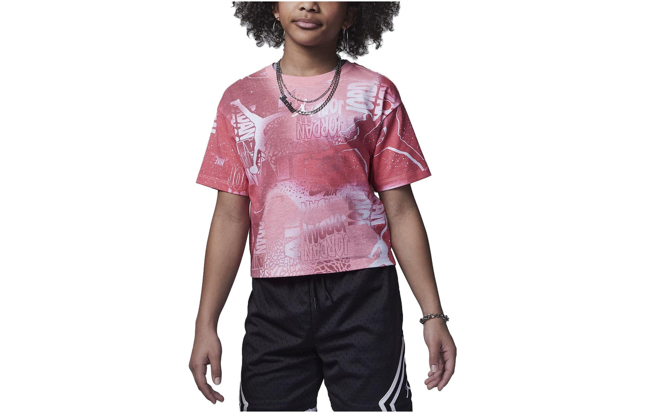 (GS) Air Jordan Essentials New Wave Allover Print T-Shirt 'Coral Chalk' 45C403-A7L