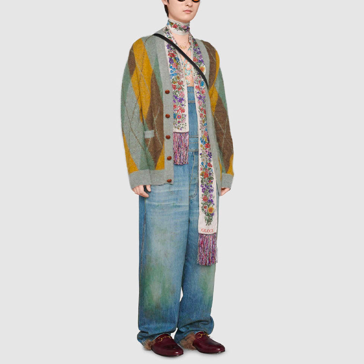 Men's Gucci SS21 Pattern Wool Cardigan Gray Green 633827-XKBI0-3227