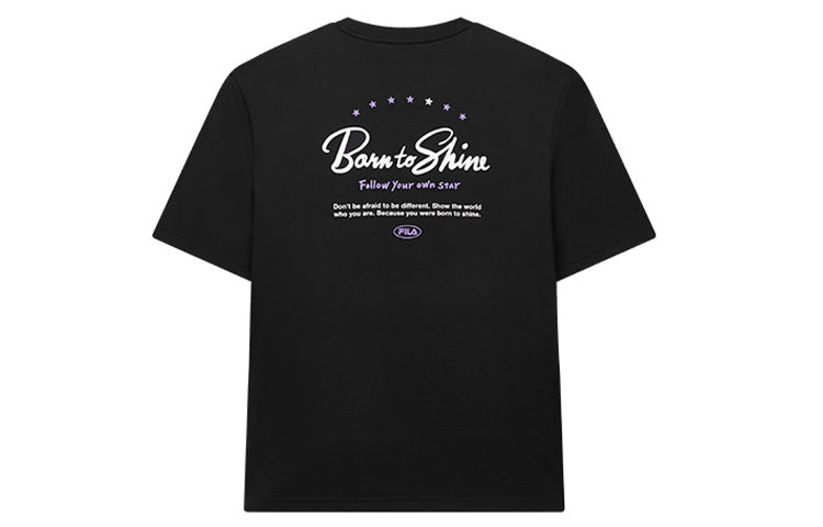 FILA Born To Shine Subject Slogan Short Sleeve Couple Style Black F71U028104F-BK