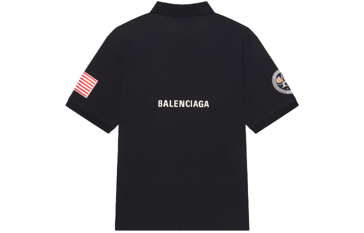Men's Balenciaga x NASA Crossover FW21 Space Printing Cotton Solid Color Polo Shirt Black 662493TKVG11070