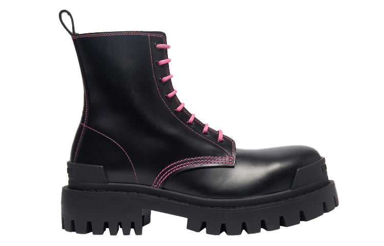 (WMNS) Balenciaga Strike Lace-up Martin Boots Black/Pink 590974WA9641056