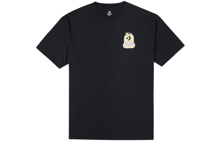 Converse Back Graffiti Cartoon Printing Loose Casual Round Neck Short Sleeve Black 10022038-A04