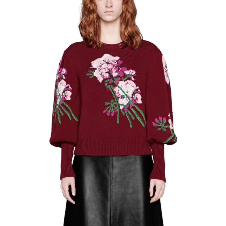 (WMNS) Gucci Floral-intarsia Wool Jumper 'Burgundy' 664326-X1274-6412