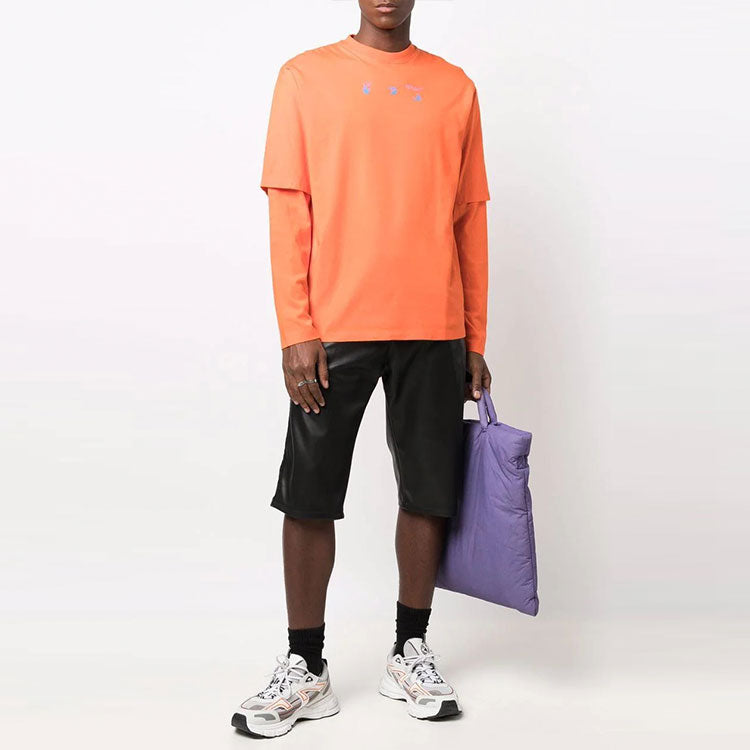 Men's Off-White FW21 Logo Round Neck Pullover Printing Long Sleeves Loose Fit Orange T-Shirt OMAB066F21JER0022045