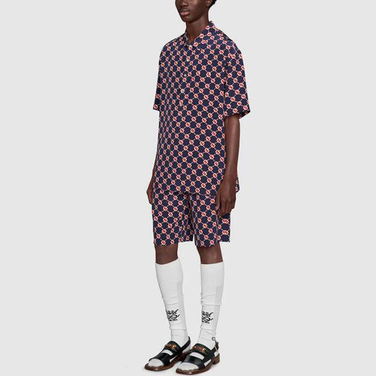 Gucci GG Hexagon Silk Crepe Bowling Shirt 'Blue Ivory' 654887-ZAF9W-4759