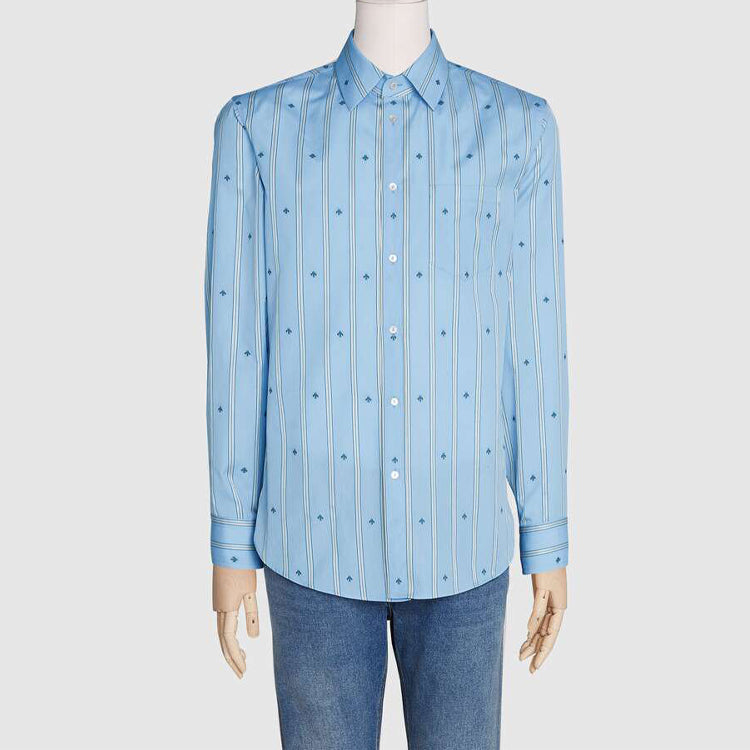 Gucci Bee Stripe Pattern Blue Shirt 625883-ZAEDH-4043