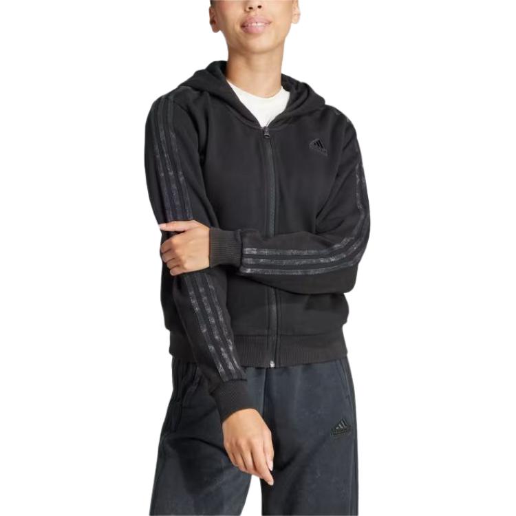 (WMNS) adidas ALL SZN French Terry 3-Stripes Garment Wash Full-Zip Hoodie Asia Sizing 'Black' IQ3685