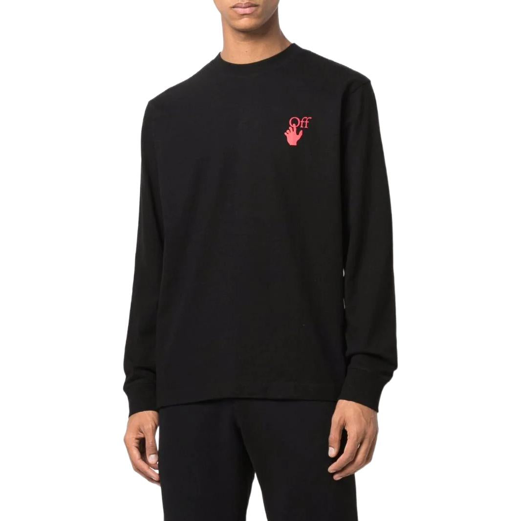 Men's Off-White SS22 Logo Arrow Printing Round Neck Pullover Long Sleeves Version Black OMAB064F21JER0121025