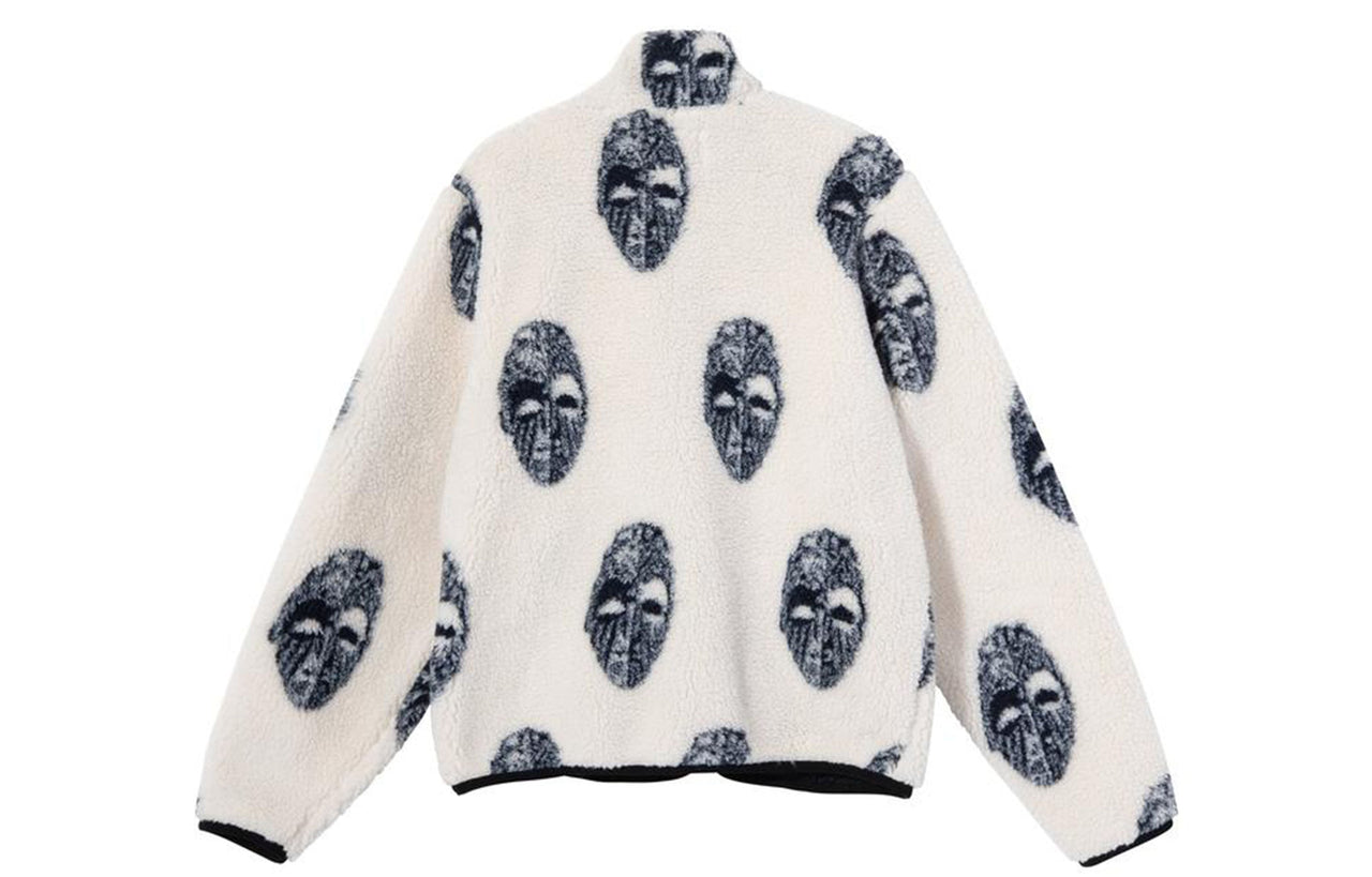 Men's Stussy Mask Jacquard Sherpa Stand Collar Jacket White 118389