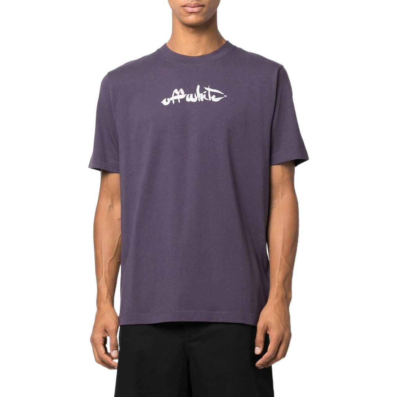 Men's Off-White SS22 Arrow Pattern Printing Round Neck Short Sleeve Loose Fit Purple T-Shirt OMAA027F22JER0093501