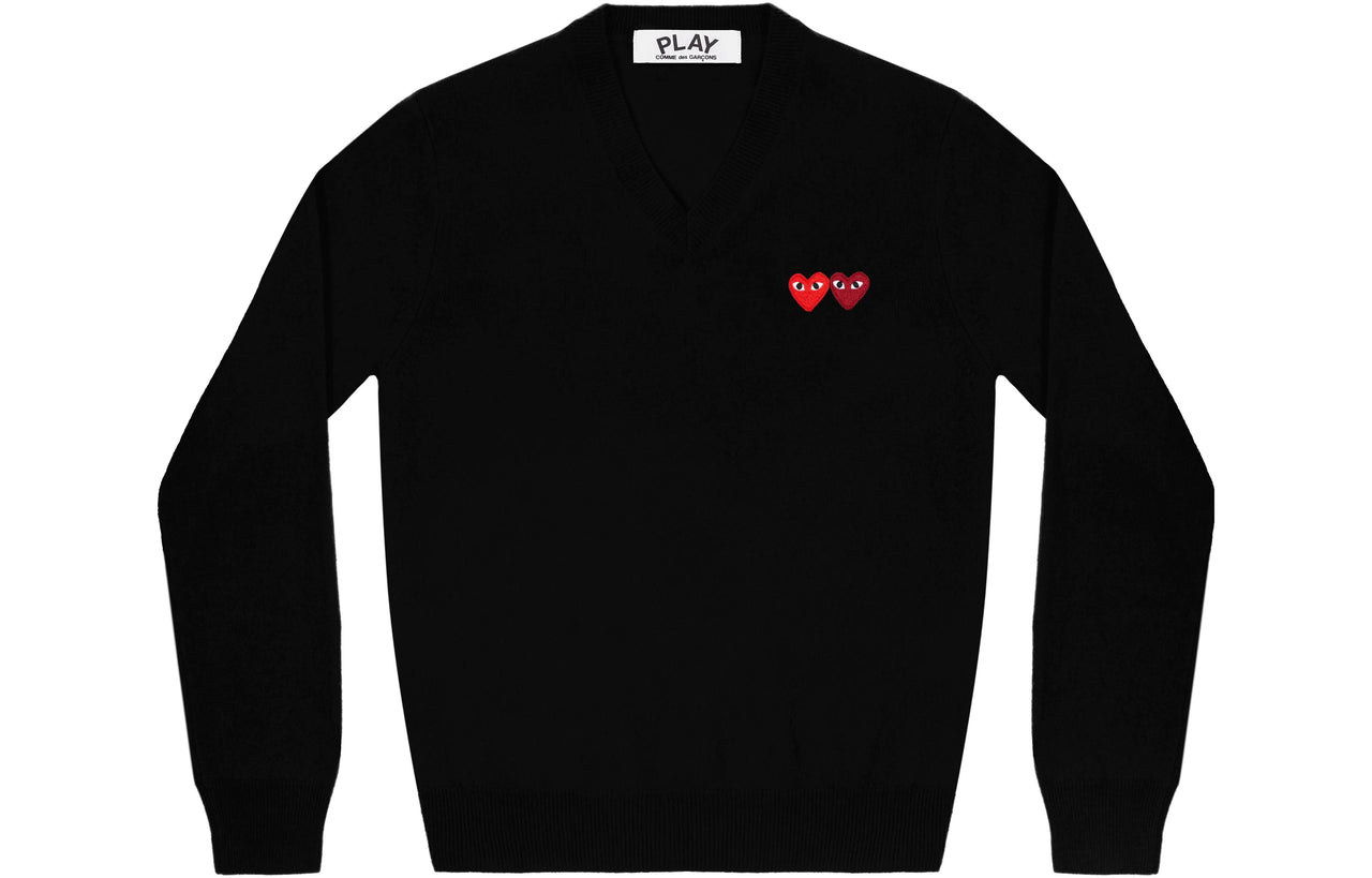 (WMNS) COMME des GARCONS PLAY V-Neck Pullover Two Emblems 'Black' AZ-N055-051-1