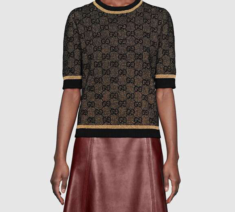 (WMNS) Gucci Black GG Wool And Golden Coated Sweater For Brown 574166-XKARJ-1815