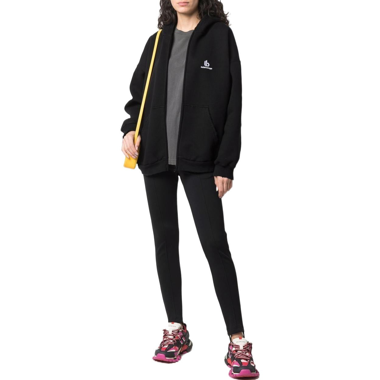 Balenciaga Embroidered Logo Zip-Up Hoodie 'Black' 674719TLVH81070