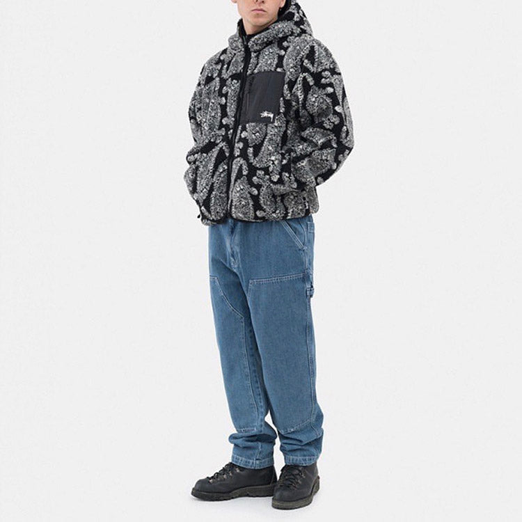 Stussy cashew hooded logo Jacket Unisex Black 118452