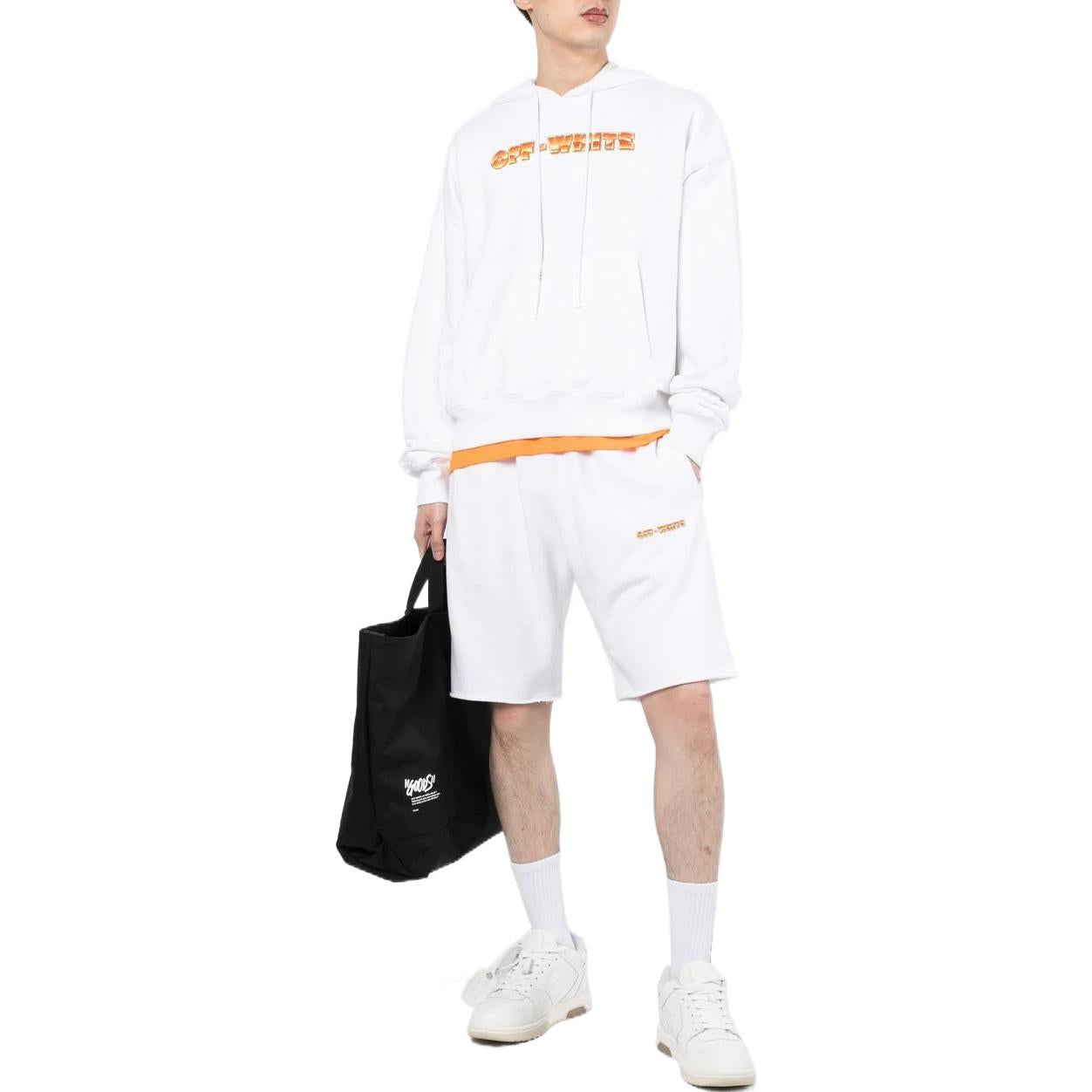 Men's Off-White Logo Printing Pattern Drawstring Hooded Long Sleeves White OMBB037S22FLE0080120WHITE