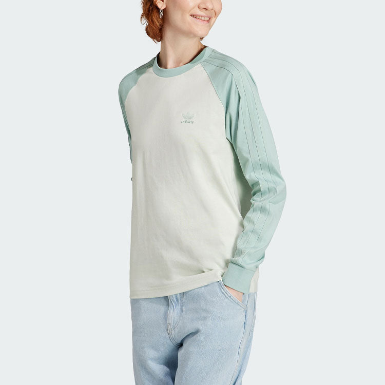 (WMNS) adidas originals Long Sleeve T-Shirt 'White Green' IN4136