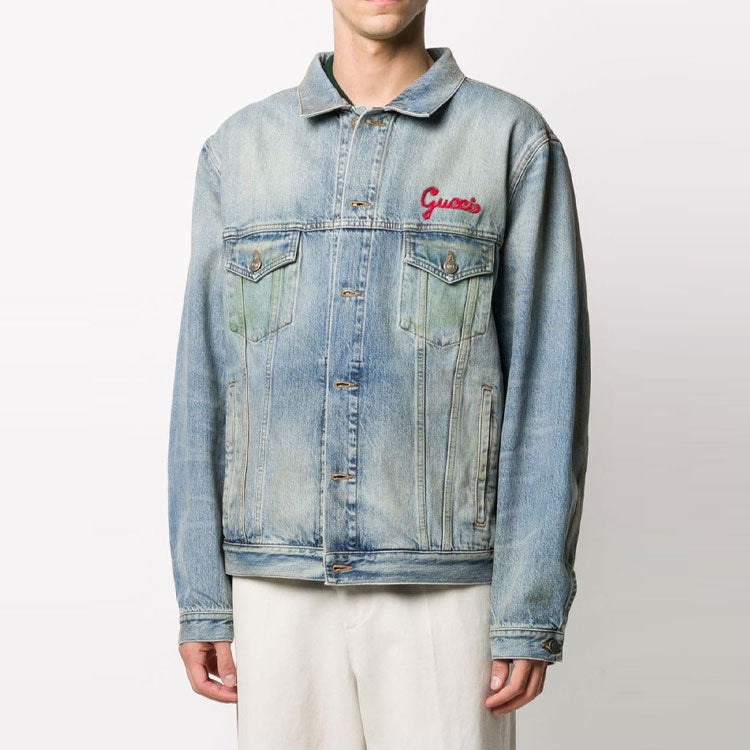 Gucci Cat Logo Embroidered Denim Jacket Denim 'Blue' 631186-XDBGS-4452