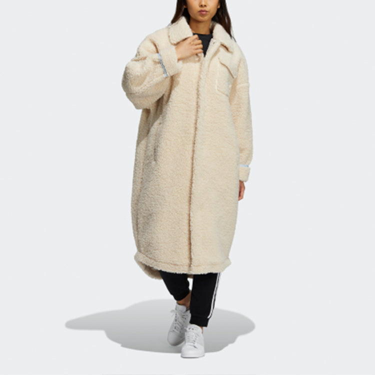(WMNS) adidas Originals Lamb's Wool Long Coat 'Cream Yellow' HC0308