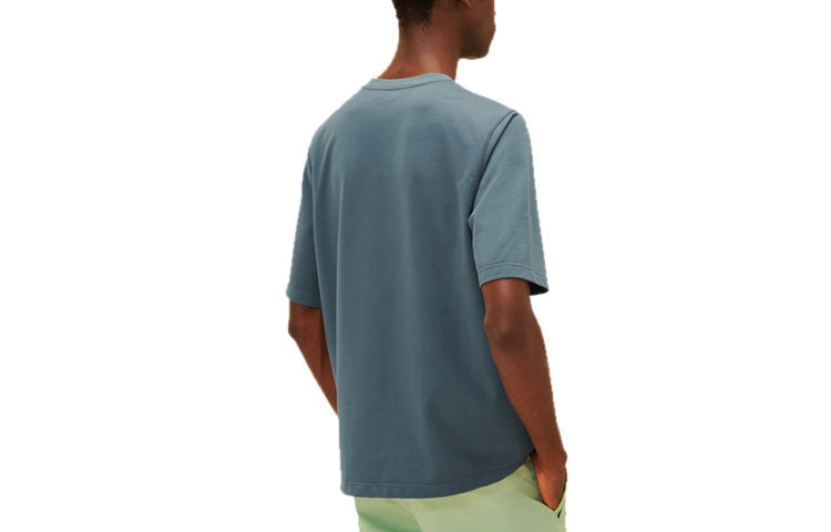 Men's HERMES SS21 Hello Mr Farrier Small Logo Round Neck Cotton Short Sleeve Blue H157830HA0X