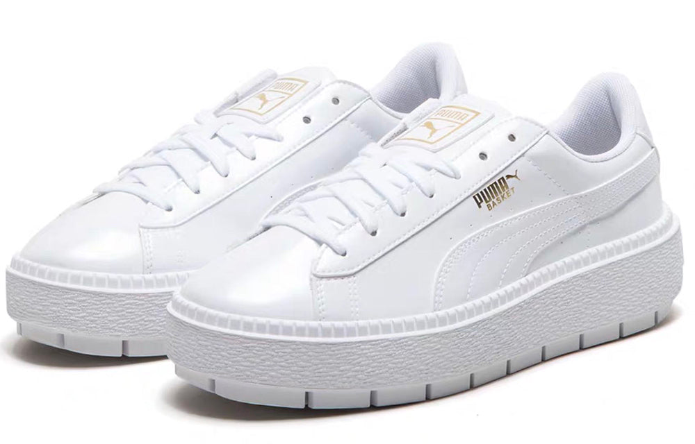 (WMNS) PUMA Basket Platform Retro Low Tops Casual Skateboarding Shoes Unisex White 367046-01