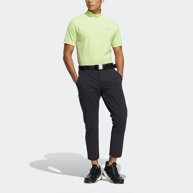 adidas Printing Logo Splicing Stand Collar Short Sleeve Green HA3121