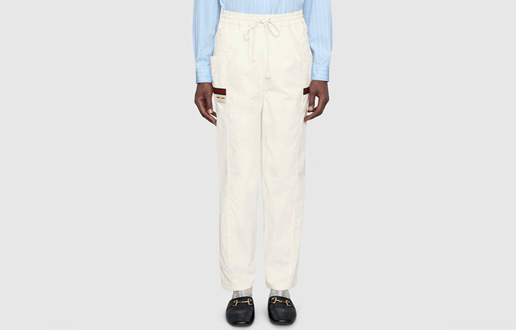 Gucci Label Cotton Canvas Trousers Casual Pants For Men White 604171-XDAX3-9061